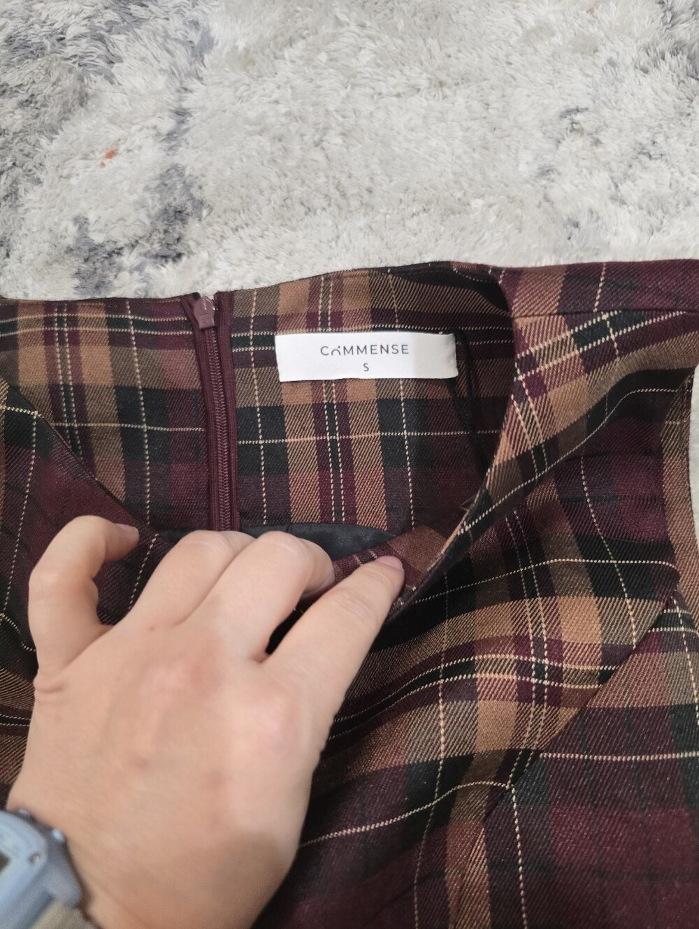 NWT Commense Checkered Pleated Tank Dress Without Belt Small Plaid Mini Red Tan - Picture 7 of 11
